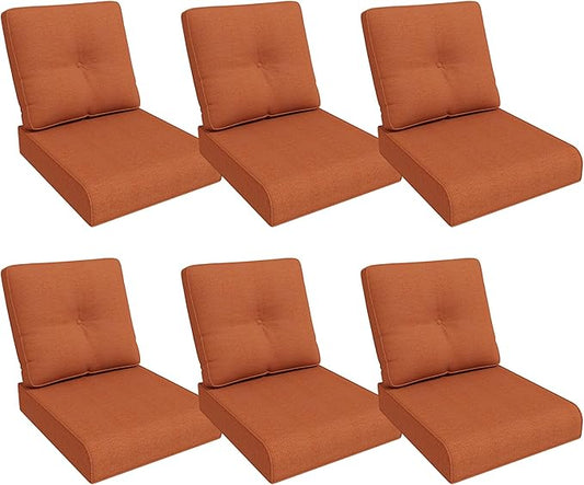 Outdoor Chair Cushions Set for Patio Furniture, 22x25/22x24 Inch, Waterproof & Fade Resistant Patio Chair Cushions, Thick Patio Furniture Cushion for Chair, Sofa, and Couch (Orange, 6 Set)