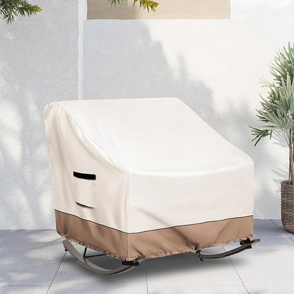 Outdoor Rocking Chair Cover, Heavy Duty Waterproof Papasan Chair Cover with Split Zipper, Easy to use, Beige