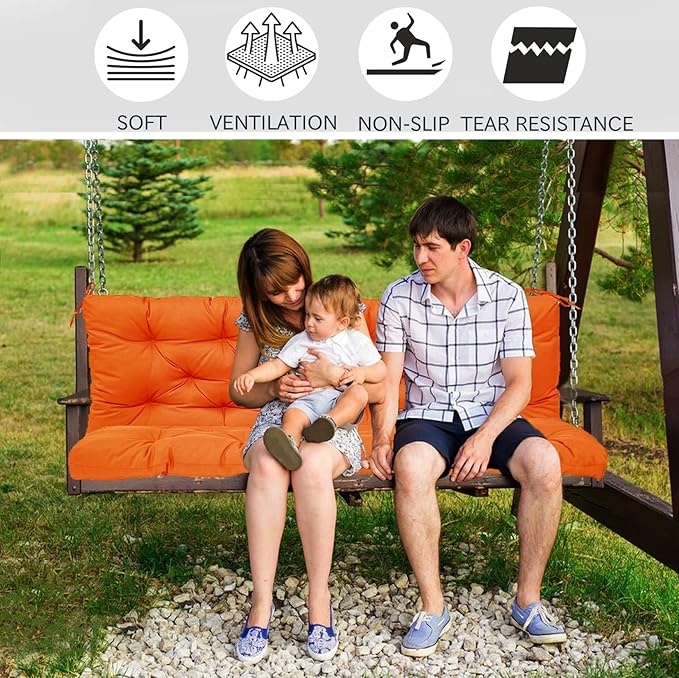 Replacement Cushions for Swing, Swing Cushions 3 Seater Replacement, Waterproof Thicken Washable Pad Cushion for Outdoor Indoor Furniture Swing Patio (Orange, 40x71 inch)