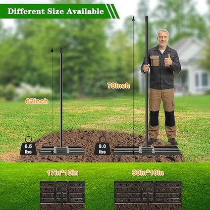 Lawn Leveling Rake 17x10 inch, Heavy Duty Ground Leveler for Soil, Sand, Effortless Smooth Use & Easy Assembly Stainless Steel Landscape Rake for Backyard, Garden, Golf Course, Black