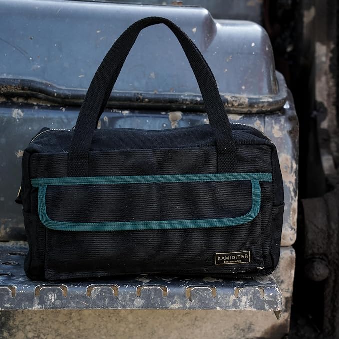 Small Canvas Duffle Bag, Water-Resistant, Main Compartment with 4 Interior Open Pockets Gear Bag (Black)