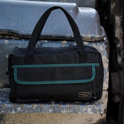 Small Canvas Duffle Bag, Water-Resistant, Main Compartment with 4 Interior Open Pockets Gear Bag (Black)