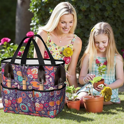Paisley Garden Tool Bag - Waterproof Garden Tote with 8 Pockets, Large Storage Home Organizer Gardening Tool Oxford Bag for Garden Tools Kits Holder, Ideal Outdoor Gardening Gift for Women & Men