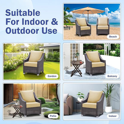 IASEAHK Outdoor Seat Cushion Set, Waterproof & Fade Resistant Patio Chair Cushions, Outdoors Cushion for Patio Furniture, 24 x 24 x 4 Inch, Outdoor Couch Cushions with Handle and Ties, Light Khaki