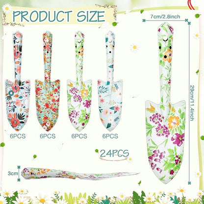 24 Pcs Floral Garden Shovels Bulk Gardening Gift for Women Heavy Duty Garden Tools Floral Hand Shovel for Mom Employees Birthday Thank You Gifts (Green Watercolor Flowers)