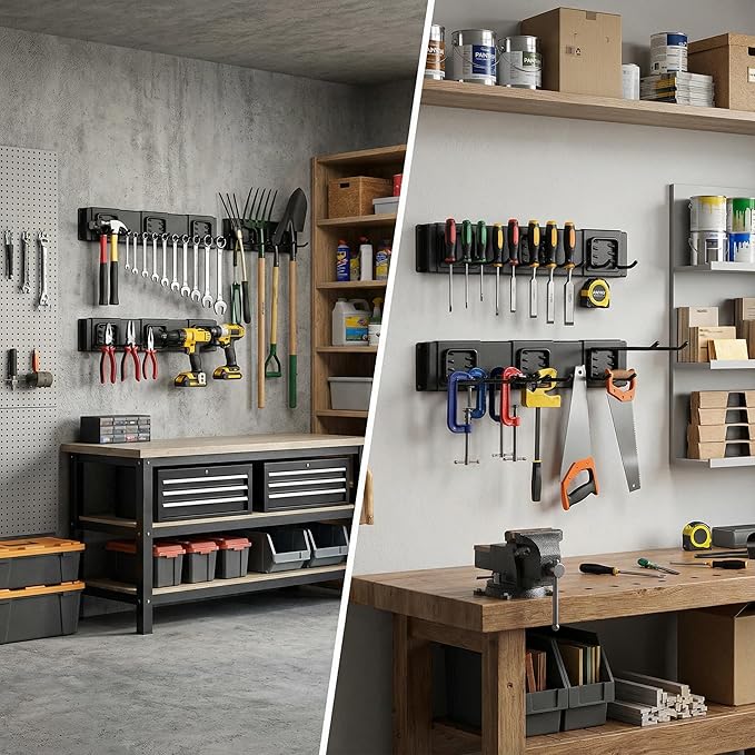 MBQQ Garage Tool Organizer Wall Mounted, 16 Inches Adjustable Garden Tool Organizer Rack,Heavy Duty Yard Tool Organizer