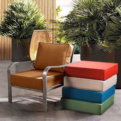 ARTPLAN Olefin 24x24 Deep Seat Patio Cushions for Outdoor Furniture,Extra 6 inch Thick,Back 18"x24",Removable,Replacement,Solid/Floral,Outdoor/Indoor,Signal Orange