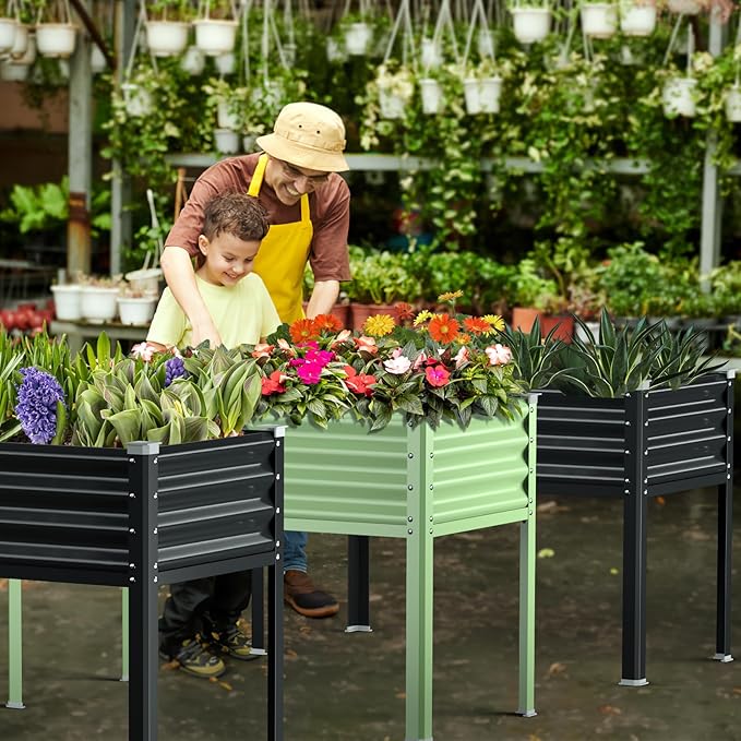 Raised Garden Bed with Legs, 48×24×32in Galvanized Raised Garden Beds Outdoor Elevated Metal Planter Box for Gardening Vegetables Flowers Herb-Green