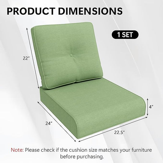 Outdoor Chair Cushions Set for Patio Furniture, 22x25/22x24 Inch, Waterproof & Fade Resistant Patio Chair Cushions, Thick Patio Furniture Cushion for Chair, Sofa, and Couch (Green, 1 Set)