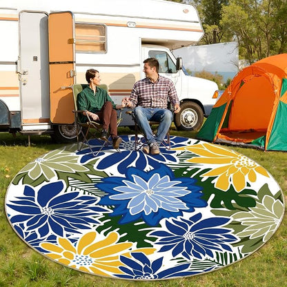 ZonLi Colorful Outdoor Rug 6x6Ft Waterproof Multicolored Indoor Area Rug Washable Outdoor Patio Rugs Tropical Floral Non Slip Outdoor Carpet for Living Room, Pool,Backyard,Deck,Camping