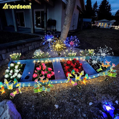 Anordsem Solar Garden Lights Outdoor: Bendable Copper Wire with 120 LED Firework Beads - Warm Waterproof DIY Starburst Decoration for Yard Pathway Patio - Gifts for Women Mom Homeowners