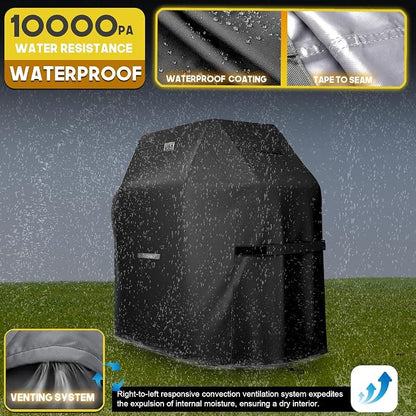 LIBZAKI Grill Cover 420D Waterproof, Weather Resistant, Rip-Proof, Anti-UV, Fade Resistant,Gas Grill Cover for Weber,Char Broil,Nexgrill Grills, etc.48 inches-Black