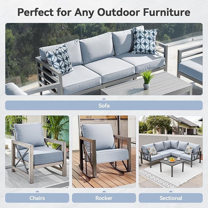 Luxury 6" Outdoor Cushions for Patio Furniture, 24x24x6" Thick Seat Cushion Set of 4, Fade Resistant Couch Chair Replacement Cushions High Density Wicker Chair Cushion w/ Removable Cover Baby Blue