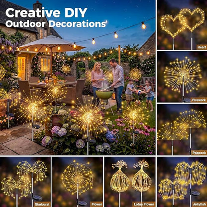 btfarm 2 Pack Solar Garden Lights Outdoor 8 Modes, 120 LED Firework Lights Solar Powered, Waterproof Twinkle Fairy Light Outside for Yard Pathway Lawn Pool Patio Christmas Decorative, Warm White