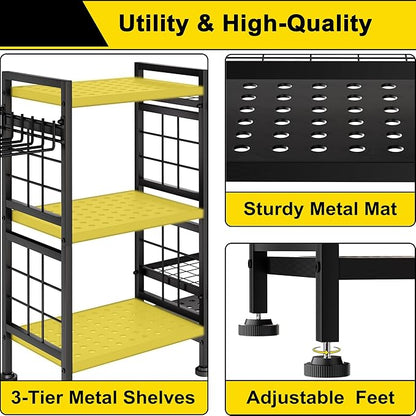 GIOTORENT 6 Tier Garden Tool Organizer, Garage Storage and Organization, Metal Yard Tools Storage Rack, Heavy Duty Garden Tool Organizer for Garage, Yard, Patio, Shed, Indoors and Outdoors, Black