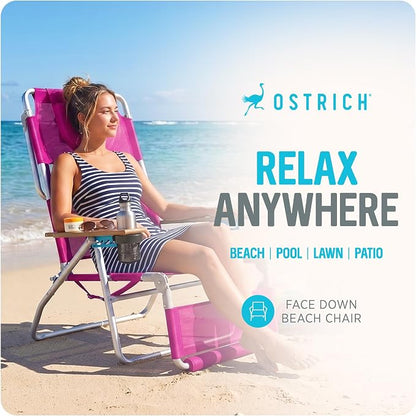 Ostrich The Original 3N1 Lightweight Lawn Beach Reclining Lounge | Chair with Footrest, Outdoor Furniture for Patio, Balcony, Backyard, or Porch, Pink