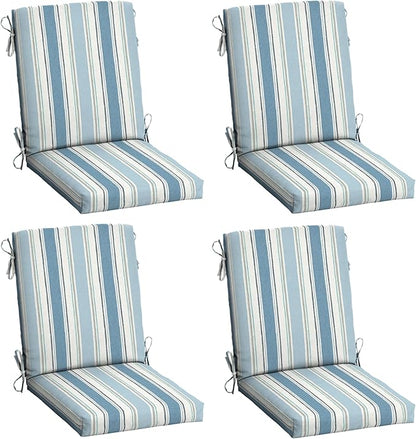 Arden 4-Pack Outdoor Patio Dining Chair Cushion, 20x44, Rain-Proof Seat Pad, Fade-Resistant Outdoor Cushion French Blue Linen Stripe
