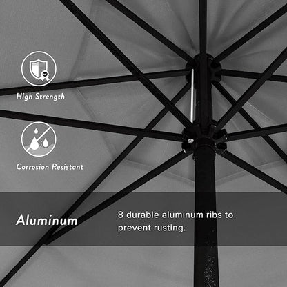 California Umbrella 9' Rd Aluminum Patio Umbrella, Crank Lift, Auto Tilt, Black Finish, 4yr Fade Warranty, Natural