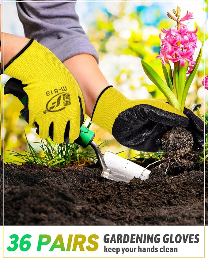 Honeydak 36 Pairs Gardening Gloves for Men Women Breathable Rubber Coated Garden Gloves