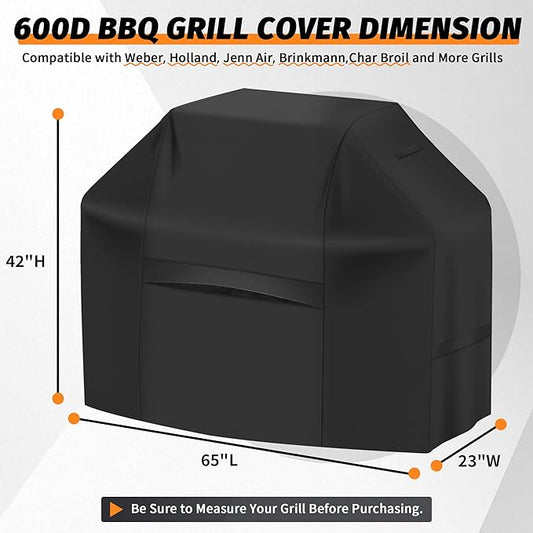 iCOVER Grill Cover 65 Inch, BBQ Grill Cover for Outdoor Grill, 600D Heavy-Duty Waterproof Gas Grill Cover BBQ Cover, Barbecue Grill Covers for Weber, Charbroil, Brinkmann, Nexgrill and More, Black