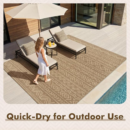 MontVoo-Outdoor Rug-Patio Rug 6x9 Polypropylene Indoor Outdoor Rugs Outdoor Carpet for Patio Deck Balcony Porch, Textured Weave, Durable for High Traffic, Fade-Resistant, Boho Farmhouse Neutral Brown