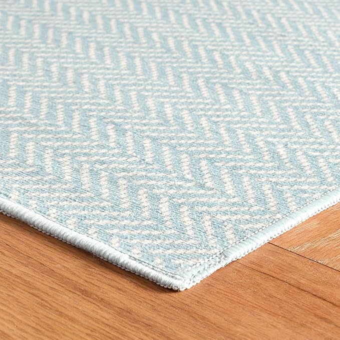 Dash & Albert Herringbone Navy Machine Washable Rug, 9.5 X 13.5 Feet, Blue Geometric Pattern