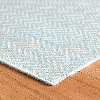 Dash & Albert Herringbone Navy Machine Washable Rug, 9.5 X 13.5 Feet, Blue Geometric Pattern