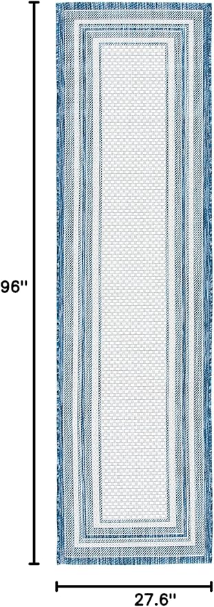 SAFAVIEH Courtyard Collection 2'3" x 8' Ivory/Navy CY8475 Indoor/ Outdoor Waterproof Easy Cleaning Patio Backyard Mudroom Runner Rug