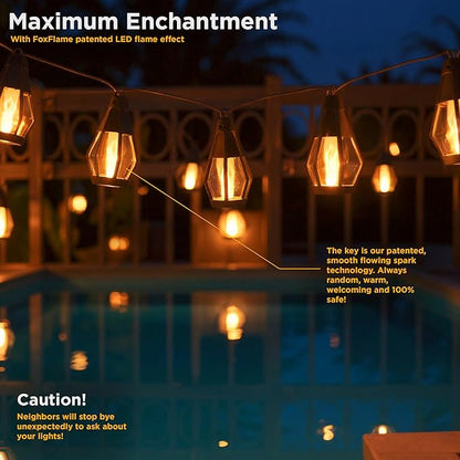 Solar String Lights Outdoor Waterproof - 10 Flickering LED Bulbs with Patented Flame Effect, 21 ft Solar-Powered Solar Hanging Lights Outdoor for Patios, Porches, Fences, Gardens & Decorative Ambiance