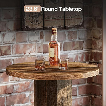 Tribesigns Round Commercial Dining Table Set of 4, 23.6" Heavy Duty Bar Table with Chairs, Wooden Kitchen Table for Restaurant, Cafe, Bakery, Apartment, Rustic Brown & Black