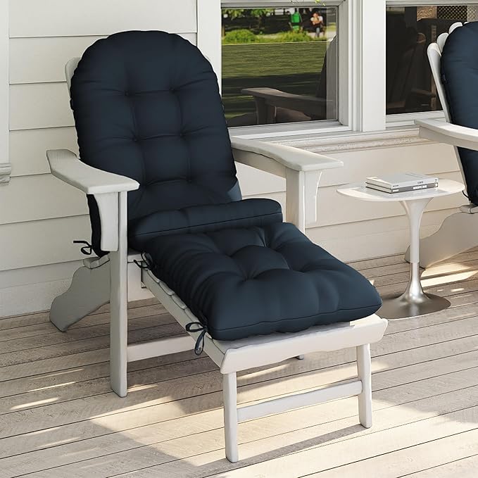 Adirondack Chair Cushion with Ottoman, Folding Adjustable Adirondack Seat Cushions, Waterproof Adirondack Patio Chair Pads for Garden, Deck, or Poolside, Large-Dark Blue-1