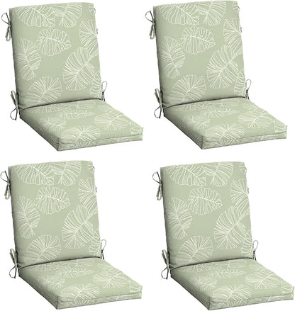Arden 4-Pack Outdoor Patio Dining Chair Cushion, 20x44, Rain-Proof Seat Pad, Fade-Resistant Outdoor Cushion Coastal Green Leaf