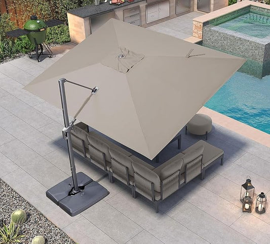 PURPLE LEAF 9' X 11.5' Rectangle Cantilever Umbrella with Base Outdoor Large Aluminum Patio Umbrella with 3-Year Fade Resistance Recycled Fabric and 360-degree Rotation for Deck Pool Garden, Ash Mocha