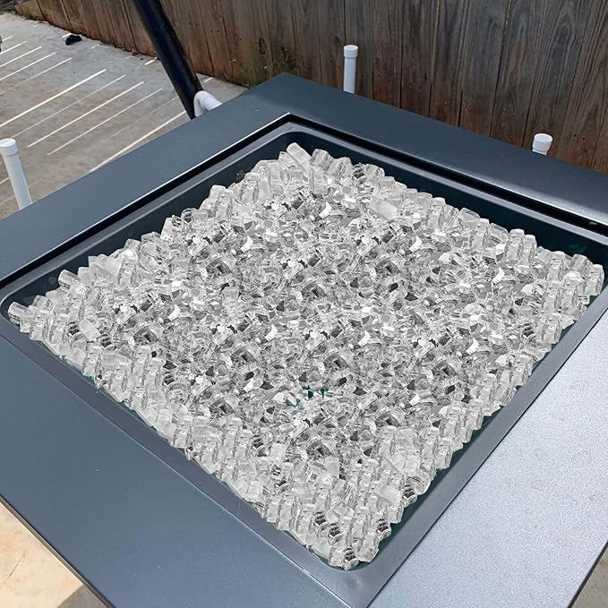 VEVOR Fire Glass, 10 LBS / 4.5 KG High-Temperature Resistant Fireplace Rocks, 1/2-Inch / 12.7 mm Reflective & Smokeless Firepit Glass Rock, High Luster Stone Landscaping for Fire Pit Table, Clear