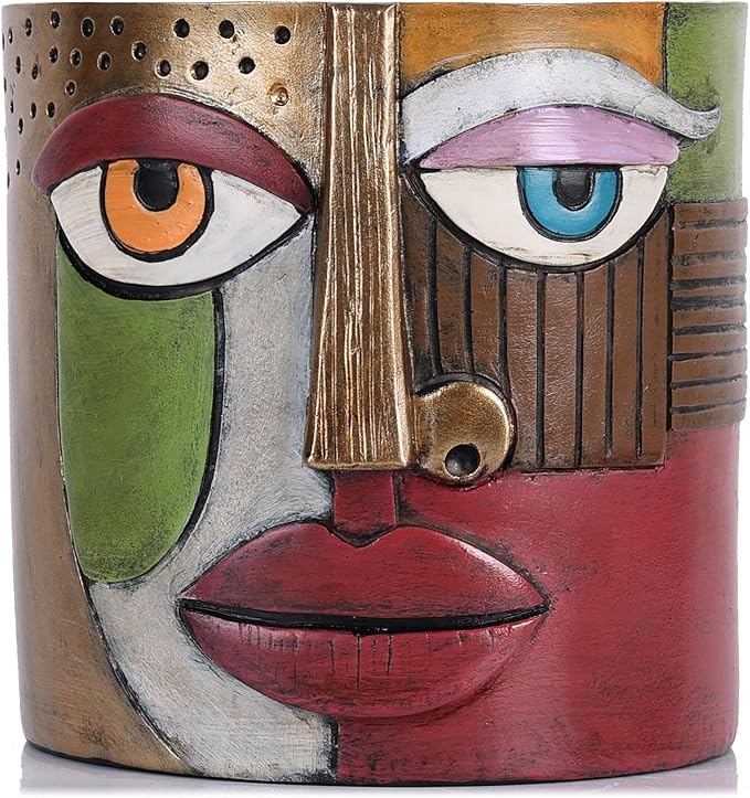 XMGZQ Abstract Cubism Face Planter,Pop Art Sculpture & Vase Decor,Unique Picasso Style Flower Pot,for 4-6 Inch Succulents & Houseplants,Drainage Hole Included,Statement Gift (Eclectic)