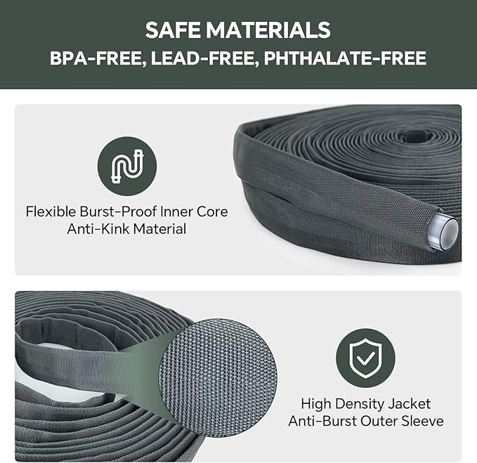 Garden Hose 100ft, Made of TPU(Not PVC), Ultra-Light & Flexible Water Hose, Non-Shrinking, Easy to Store, Drinking Water Safe Material, All-weather, Black&Gray