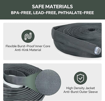 Garden Hose 100ft, Made of TPU(Not PVC), Ultra-Light & Flexible Water Hose, Non-Shrinking, Easy to Store, Drinking Water Safe Material, All-weather, Black&Gray