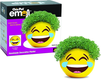 Chia Pet Emoji Tears of Joy with Seed Pack, Decorative Pottery Planter, Easy to Do and Fun to Grow, Novelty Gift, Perfect for Any Occasion