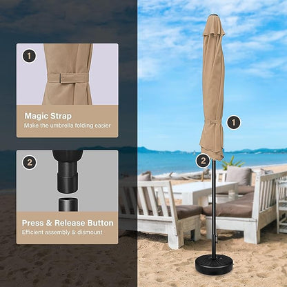Simple Deluxe 9FT Outdoor Patio Umbrella Table Market Umbrella with Push Button Tilt and Crank, 8 Sturdy Ribs, UV Protection Waterproof for Garden, Lawn, Deck, Backyard, Pool,Tan