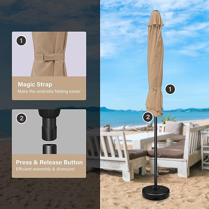 Simple Deluxe 2 Pack 9FT Outdoor Patio Umbrella Table Market Umbrella with Push Button Tilt and Crank, 8 Sturdy Ribs, UV Protection Waterproof for Garden, Lawn, Deck, Backyard, Pool,Tan