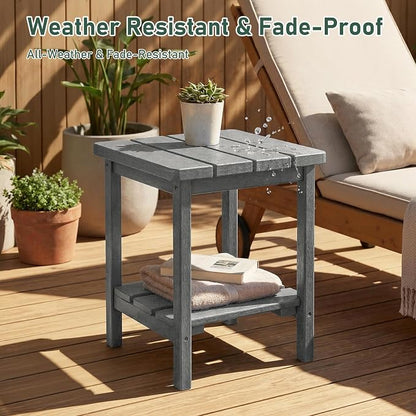 Furnimart Adirondack 2-Layer Square Outdoor Side Table, Extra-Thick HDPE Weather-Resistant Small Patio Table, Gray Outdoor End Table for Garden Balcony Yard Deck Poolside(Gray)