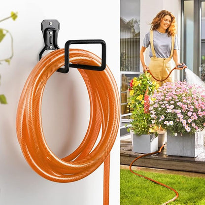 Hose Holder Stand Wall Mount, 2Pcs Heavy Duty Garden Hose Hanger Reel, Metal Water Pipe Tube Hooks Rack for Outside Yard, Garage, Storage Organizer - Black
