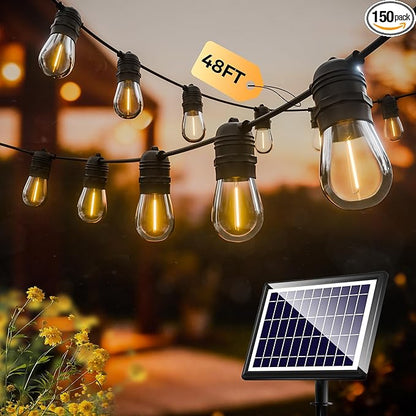 SUNAPEX Solar String Lights Outdoor Waterproof,48FT Solar Patio Lights with Shatterproof Edison Bulbs,Outdoor String Lights Solar Powered for Patio,Camping,Backyard
