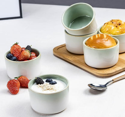 Ramekin Set, UNICASA 8 oz Creme Brulee Ramekins, Oven Safe Baking Set for Custard, Pudding, Souffle Cups, Reactive Gray (Light Green, 8oz x 6pc)