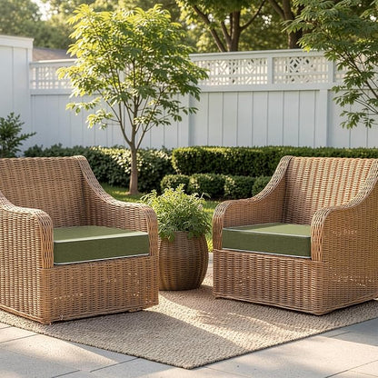 MIULEE Green Outdoor Chair Cushions Set of 2, 24x24x4 Inch Waterproof Patio Seat Cushions for Outdoor Furniture Couch Sofa, 3 Year Color Fastness High Density Foam with Adjustable Ties