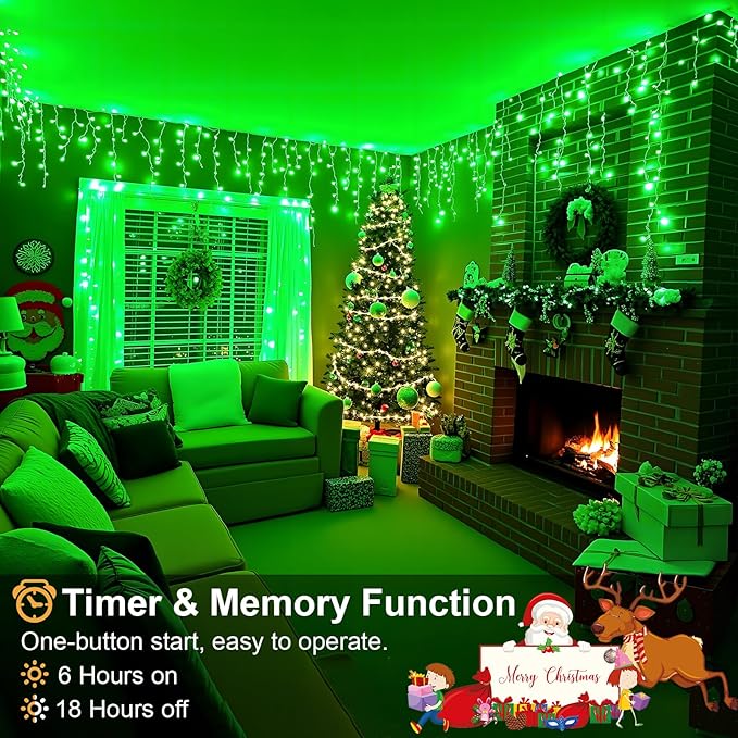 400 LED Icicle Christmas Lights Outdoor - 33FT Icicle Lights for Outside 8 Modes with 75 Drops, Plug in Waterproof Connectable Fairy String Lights for Indoor Holiday Party Christmas Decoration,Green