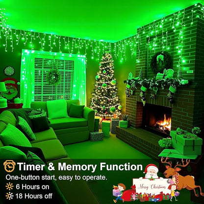 400 LED Icicle Christmas Lights Outdoor - 33FT Icicle Lights for Outside 8 Modes with 75 Drops, Plug in Waterproof Connectable Fairy String Lights for Indoor Holiday Party Christmas Decoration,Green