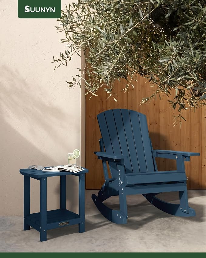 Outdoor Side Table, 2-Tier HDPE Small Outdoor Table, Adirondack Side Tables, Outside End Tables for Patio, Porch, Deck, Pool, Weather Resistant (Navy Blue)