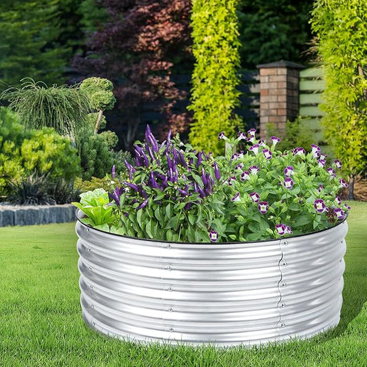 Aoodor 17" Tall 42" Metal Raised Garden Bed, Outdoor Planter Box and Raised Garden Kit for Vegetables, Flowers, Tomatoes Carrots and Herbs, Silver