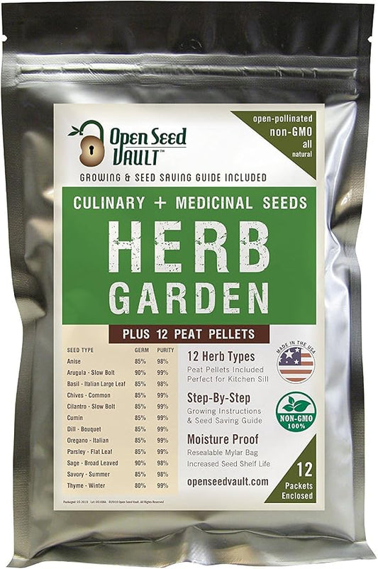 Open Seed Vault | 4,000 Heirloom Seeds | 12 Variety Pack of Herb Seeds | 2026 Season | Non GMO Vegetable and Fruit Seeds | Planting Outdoor & Indoor Garden | Gardening Starter Kit High Yield Produce